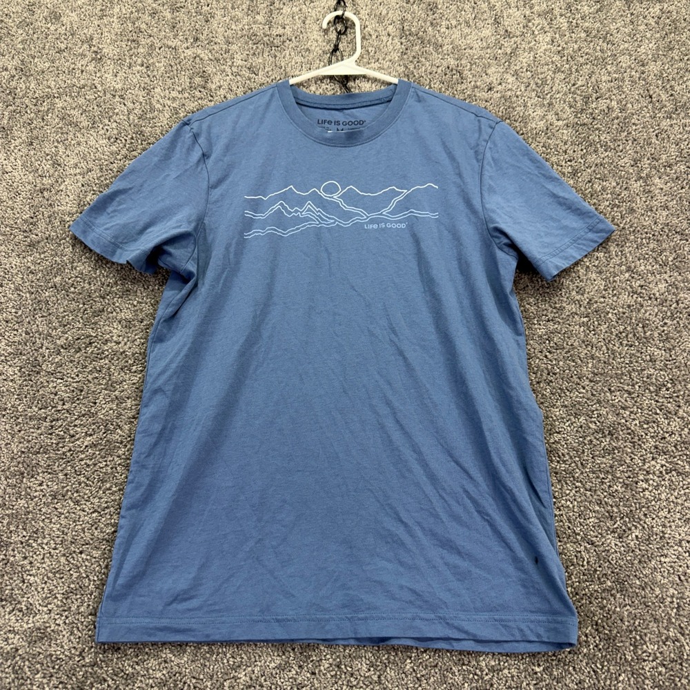 Life is Good T Shirt Mens Medium Blue Mountain Graphic Short Sleeve Tee Cotton